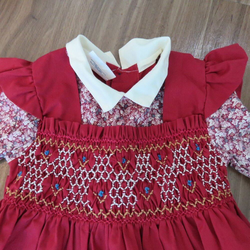 VINTAGE POLLY FLINDERS Smocked Floral Cottagecore Prairie Girl's Dress Church - Picture 4 of 13